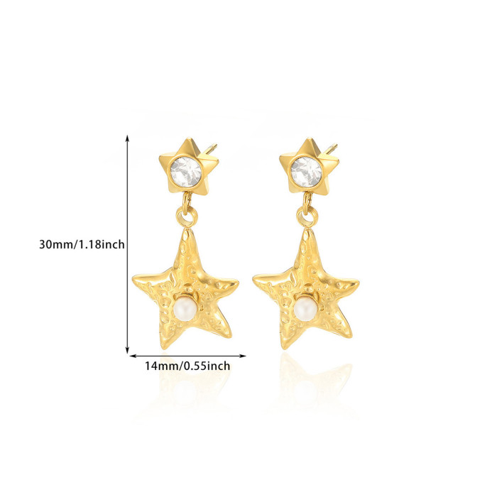Amazon New Titanium Steel Beach Series Earrings for Women Starfish Shell Fashion High-end Earrings Wholesale