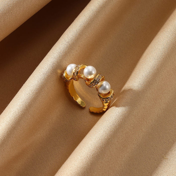 New Style Pearl Zircon Ring for Women, Open Ring, Petite Flower Geometric Ring, Light Luxury Manufacturer Direct Deli...