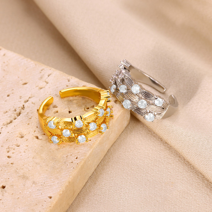European and American Design Ins Style Geometric Inlaid Zircon Ball Ring Female Cold Wind Open Ring One Piece Dropshipping