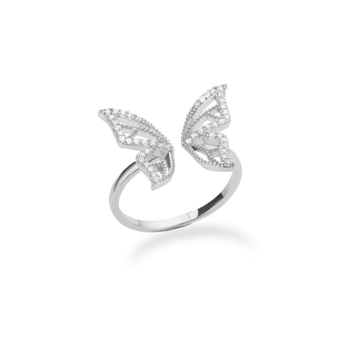 INS Retro Butterfly Open Ring for Women Gentle Super Fairy Sweet Butterfly Zircon Wing Adjustable Ring Wholesale