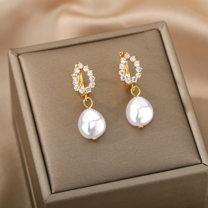 South Korea New Design Freshwater Pearl Earrings Ins Geometric Round Pearl Earrings Manufacturer Dropshipping