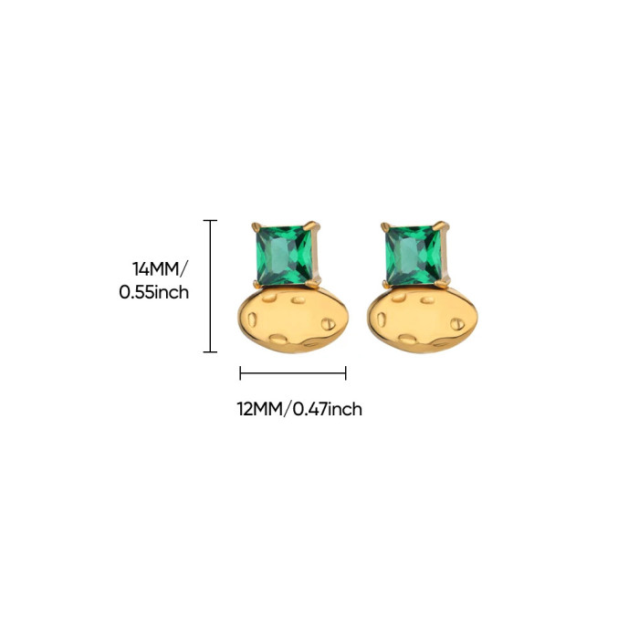 Amazon Cross-Border New Square Zircon Imitation Pearl Round Earrings 18K Gold Plated Stainless Steel Fashion Women's Earrings