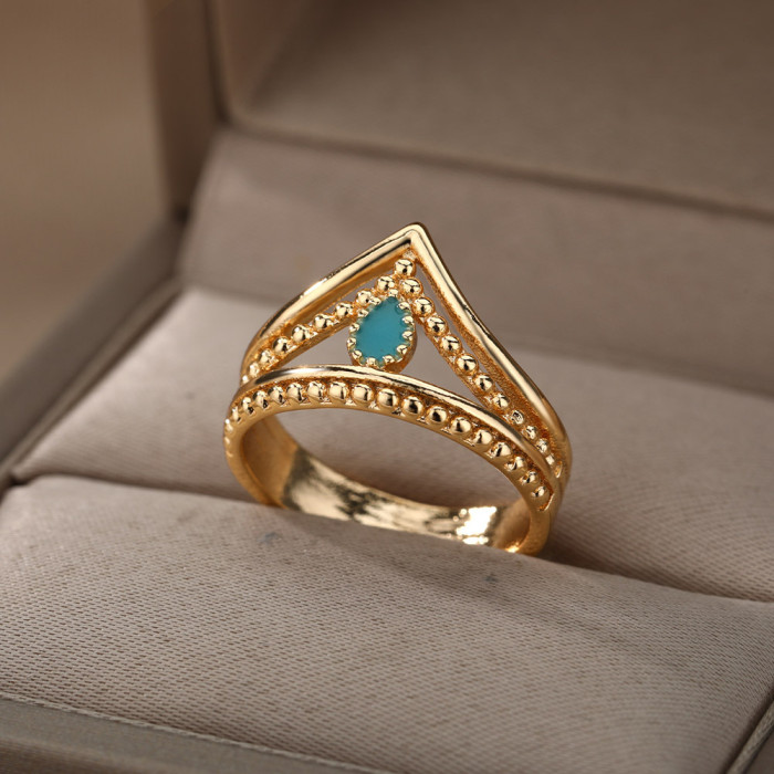 European and American New Crown Green Ring Double Layer Hollow Ring Inlaid with Luminous Resin Personality Temperament Foreign Trade Jewelry