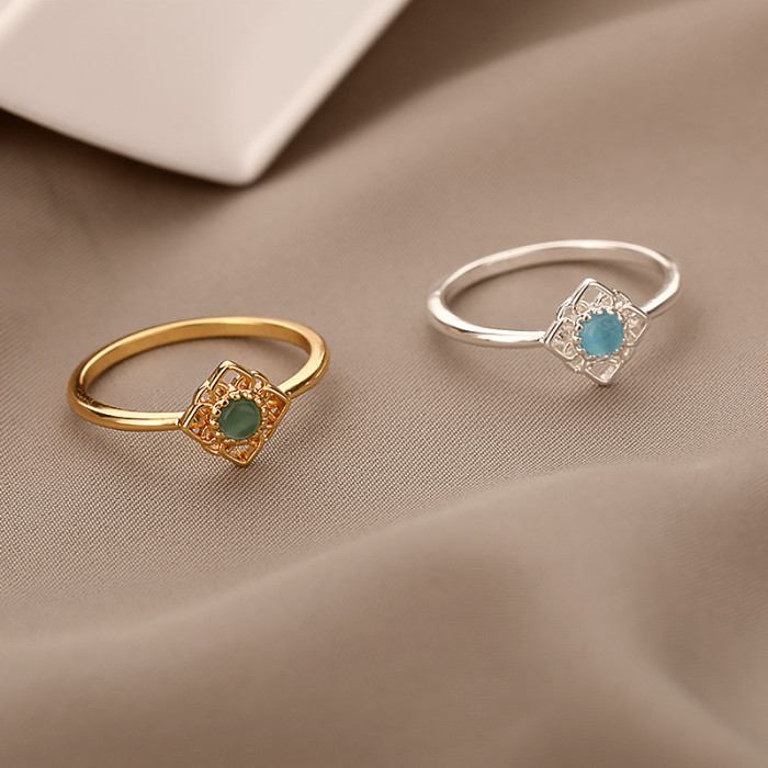 European and American Cross-Border New Ring Simple Elegant Fashion Emerald Opal Inlaid Closed Finger Ring