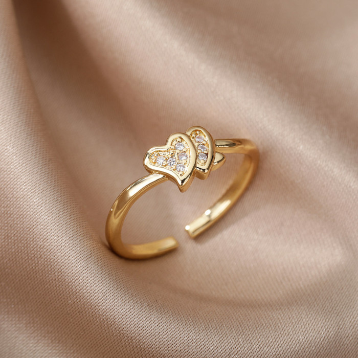 Source INS Same Style Heart-Shaped Ring Simple Love 18K Gold Plated Ring for Women Open Design Adjustable