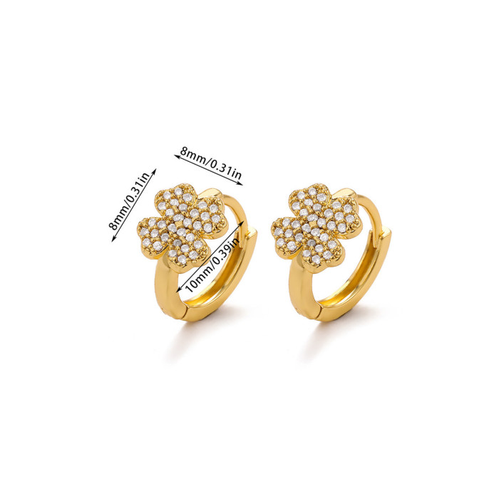 Minimalist New Style Copper Gold-Plated Four-Leaf Clover Earrings for Women High-End Fashion Heart Stud Earrings Wholesale