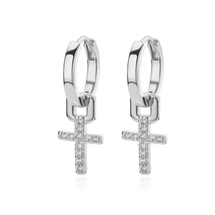 European and American Style Cross Pendant Earrings 18K Gold Plated Women's Zircon Earrings Cross Earrings Wholesale