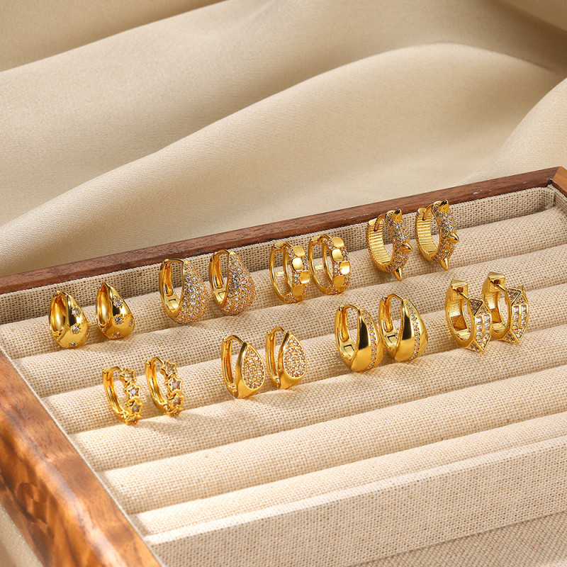 Cross-Border Fashion New Gold Multi-Style Design Jewelry Women's Zircon Earrings Jewelry Women's Zircon Hoop Earrings