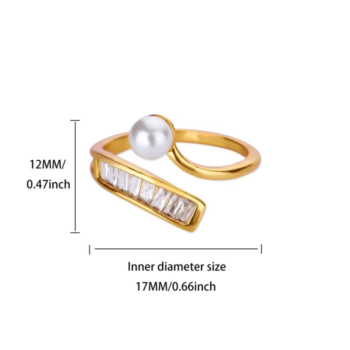 Ins Style New Simple Petite Pearl Ring for Women Copper Zirconia Gold-Plated Open Ring Light Luxury Design Ring