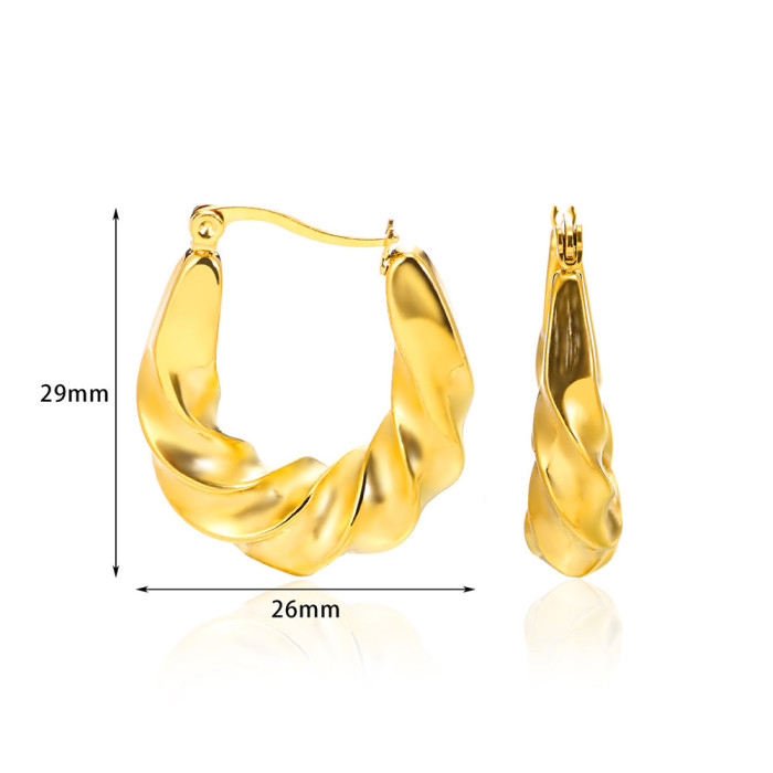 Cross-Border European and American Geometric Stainless Steel Hollow Earrings High-End Women's Trendy Light Luxury Style 18K Earrings Wholesale