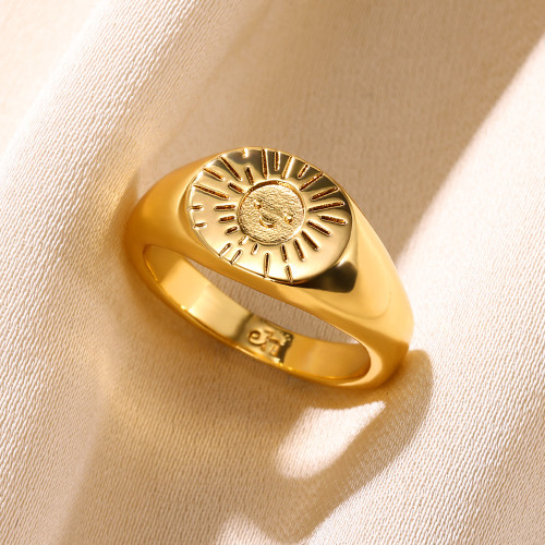 Cross-Border European and American Hot Sale 18K Smiley Face Sunlight Ring Simple Retro Style Jewelry Women's Ring Wholesale