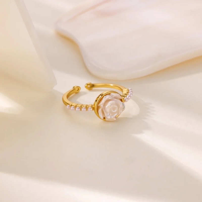 Ins Style New Simple Petite Pearl Ring for Women Copper Zirconia Gold-Plated Open Ring Light Luxury Design Ring