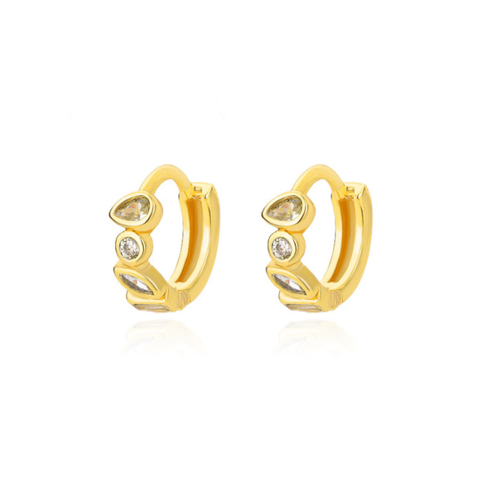 Korean Style Earrings for Women, Minimalist Geometric Colorful Zircon Hoop Earrings, Light Luxury Zircon High-end Earrings, Wholesale Ear Jewelry