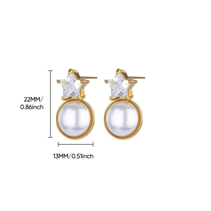 Amazon Cross-Border New Square Zircon Imitation Pearl Round Earrings 18K Gold Plated Stainless Steel Fashion Women's Earrings