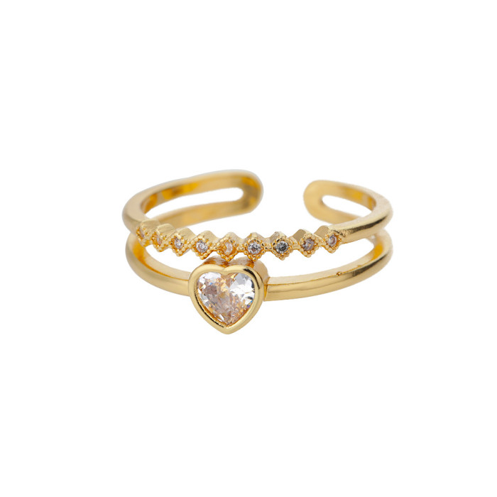 Source INS Same Style Heart-Shaped Ring Simple Love 18K Gold Plated Ring for Women Open Design Adjustable
