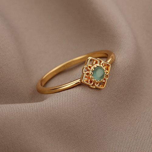 European and American Cross-Border New Ring Simple Elegant Fashion Emerald Opal Inlaid Closed Finger Ring