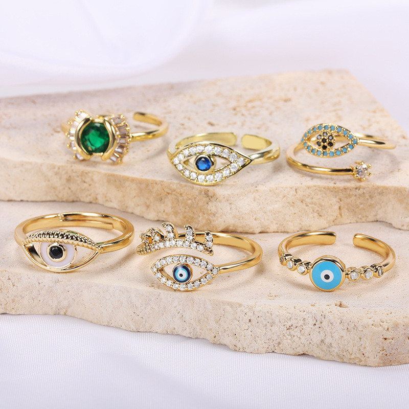 European and American New Style Ring for Women, Light Luxury Small Ring, Demon Eye Personality Zircon Inlaid Tail Ring, Trendy Open Ring