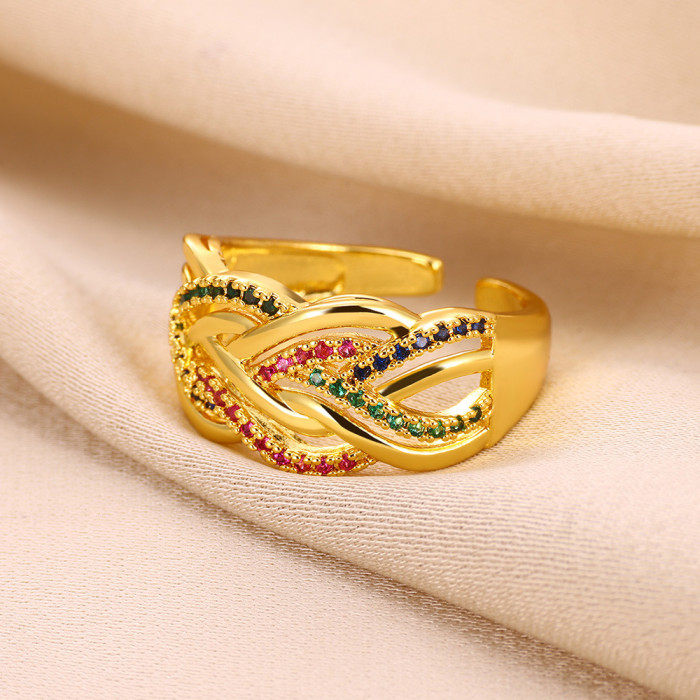 European and American Design Ins Style Geometric Inlaid Zircon Ball Ring Female Cold Wind Open Ring One Piece Dropshipping