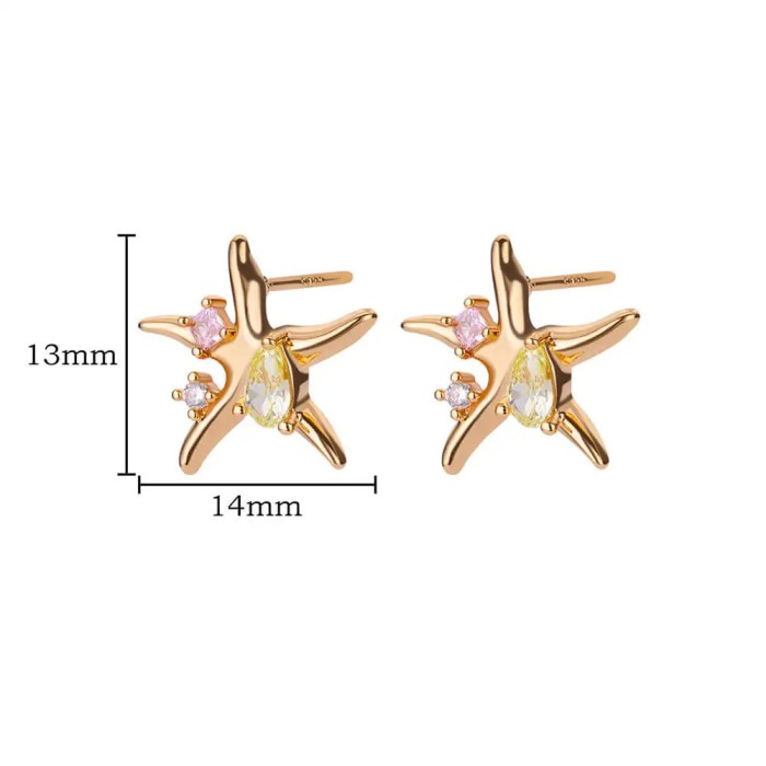 Cross-Border Hot-Selling Starfish Earrings for Women, Micro-Inlaid Zircon, Unique Simple Petite Versatile Elegant Light Luxury Earrings Jewelry