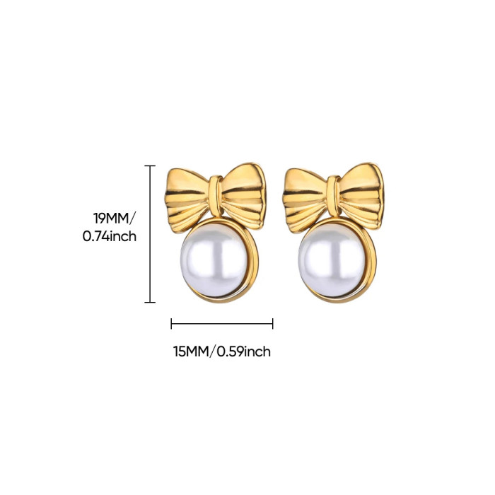 Amazon Cross-Border New Square Zircon Imitation Pearl Round Earrings 18K Gold Plated Stainless Steel Fashion Women's Earrings
