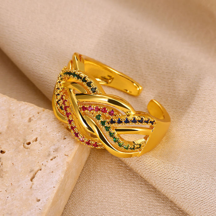 European and American Design Ins Style Geometric Inlaid Zircon Ball Ring Female Cold Wind Open Ring One Piece Dropshipping