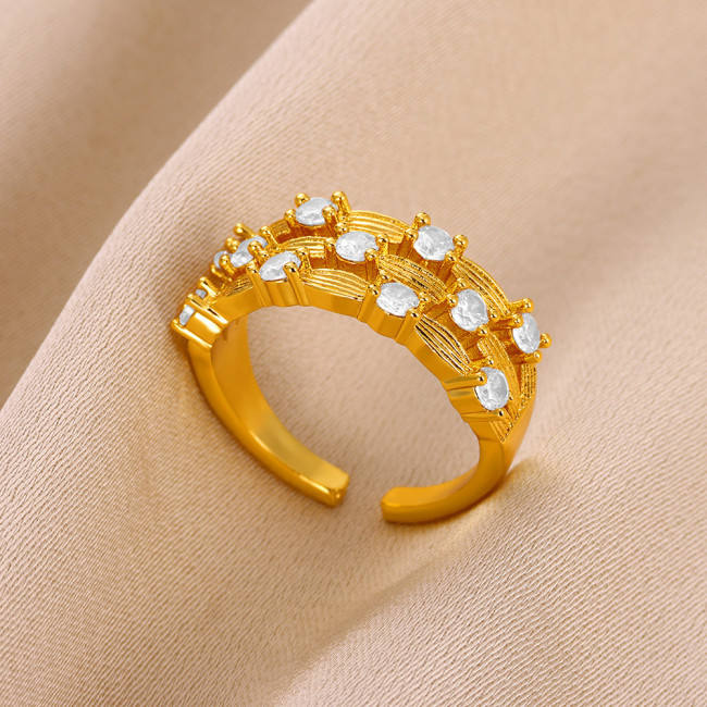 European and American Design Ins Style Geometric Inlaid Zircon Ball Ring Female Cold Wind Open Ring One Piece Dropshipping