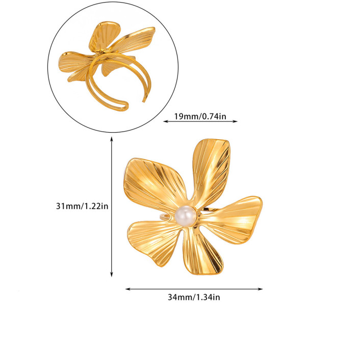 2025 New Cross-Border E-commerce Jewelry Personality Exaggerated Irregular Rings for Women Niche Pearl Flower Rings