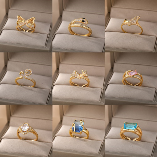 European and American New Zodiac Snake Women's Ring 18k Gold Micro Inlaid Zircon Butterfly Adjustable Open Ring Cross-Border Jewelry