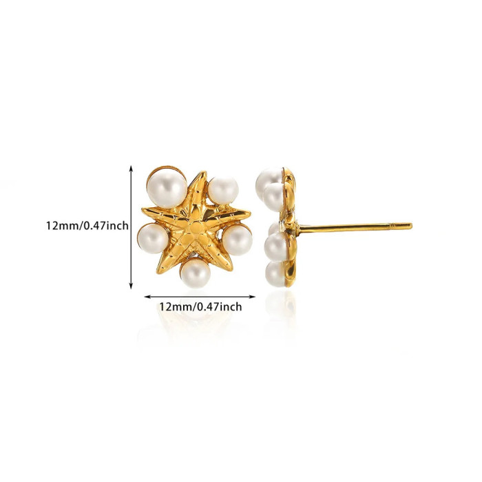 Cross-Border New Ocean Style Conch Shell Stainless Steel Earrings Niche Beach Vacation Starfish Shell Stud Earrings Wholesale