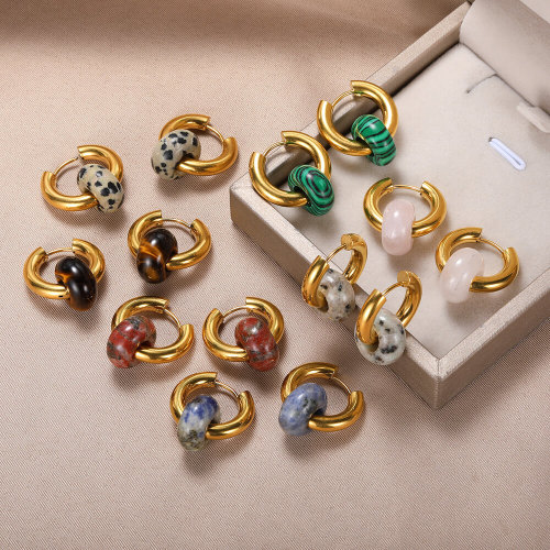 European and American French Style Vintage Donut Natural Stone Earrings Hoop Niche Design High-end Feel Ear Jewelry
