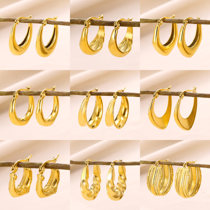 Cross-Border European and American Geometric Stainless Steel Hollow Earrings High-End Women's Trendy Light Luxury Style 18K Earrings Wholesale