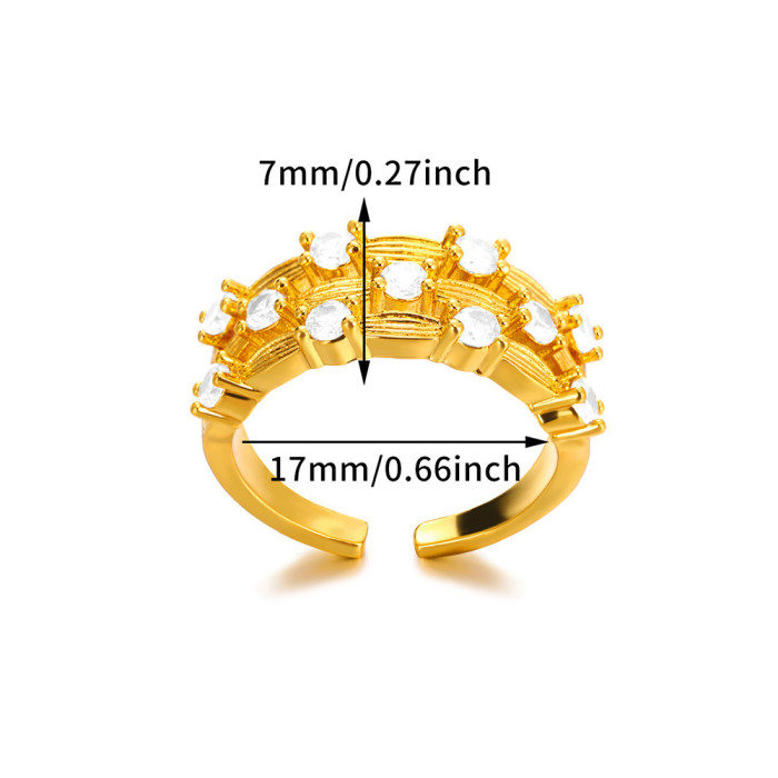 European and American Design Ins Style Geometric Inlaid Zircon Ball Ring Female Cold Wind Open Ring One Piece Dropshipping