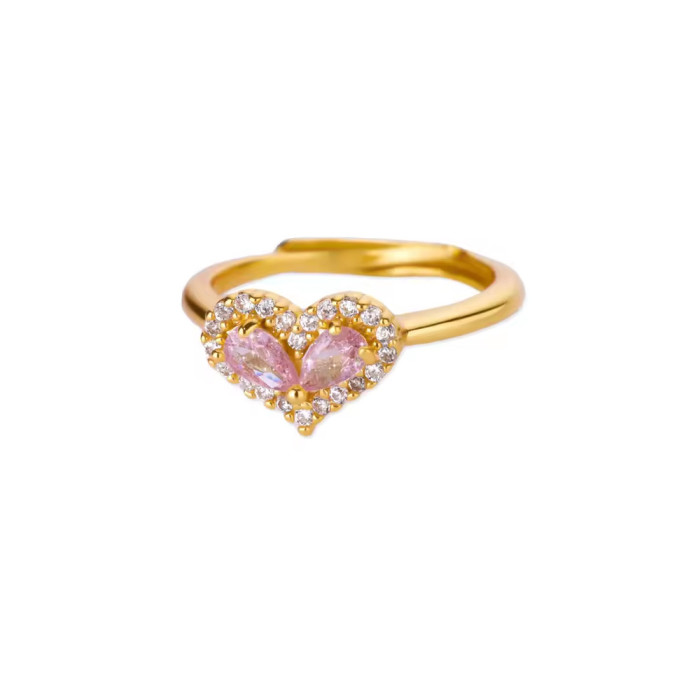 AliExpress New Heart-Shaped Colorful Zircon Ring for Women, Heart Open Ring, Light Luxury Ring, Manufacturer Direct S...