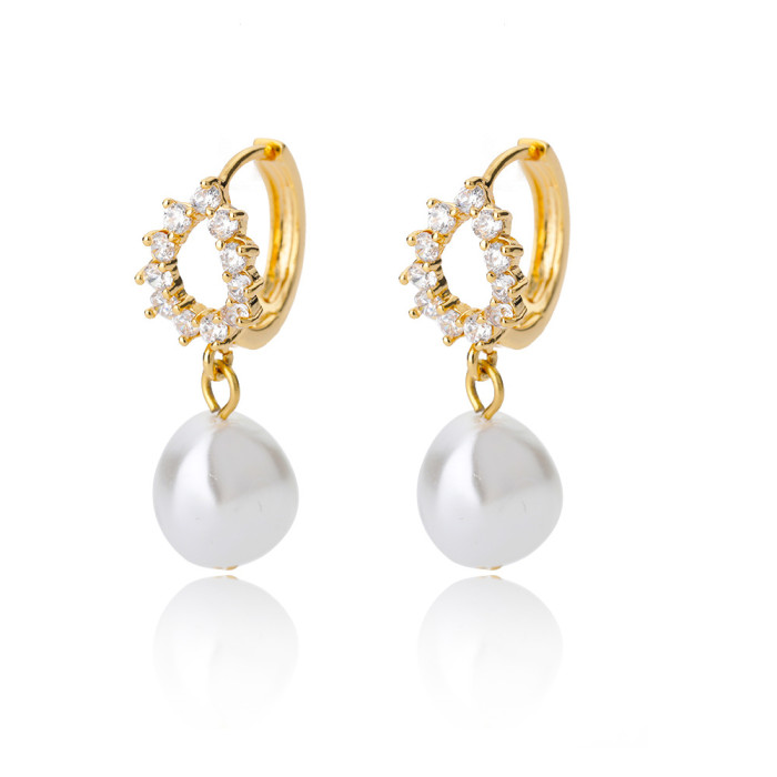 South Korea New Design Freshwater Pearl Earrings Ins Geometric Round Pearl Earrings Manufacturer Dropshipping