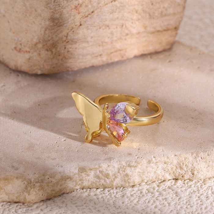 Hot-Selling New Butterfly Colorful Zircon Ring Light Luxury Series Open Ring for Women Manufacturer Wholesale