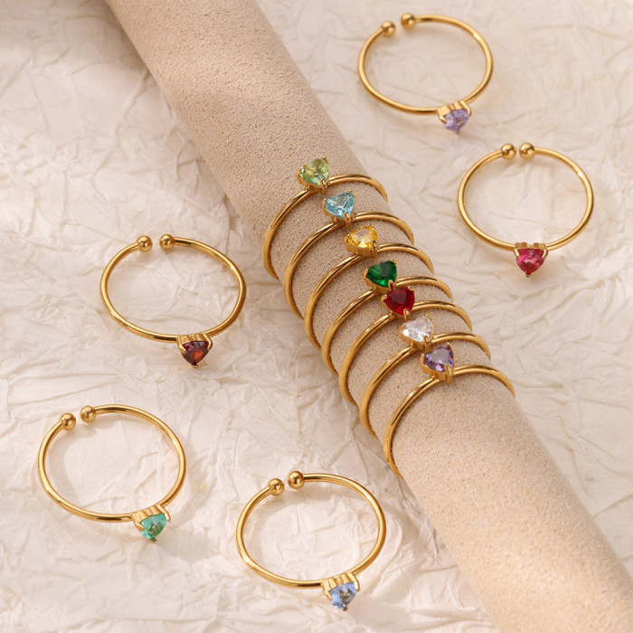 New December Series Ring Colorful Stacking Zircon Heart-Shaped Ring Women's Birthstone Ring