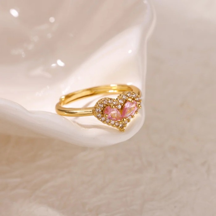 AliExpress New Heart-Shaped Colorful Zircon Ring for Women, Heart Open Ring, Light Luxury Ring, Manufacturer Direct S...
