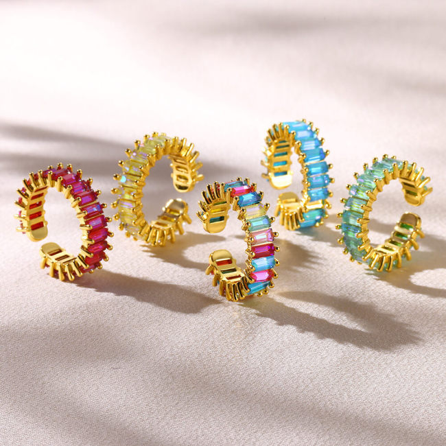 European and American New Style Zirconia Inlaid Open Ring Hand Jewelry Light Luxury Niche Colorful Personality Fashion Geometric Ring Accessories