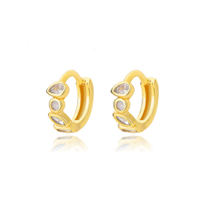 Korean Style Earrings for Women, Minimalist Geometric Colorful Zircon Hoop Earrings, Light Luxury Zircon High-end Earrings, Wholesale Ear Jewelry