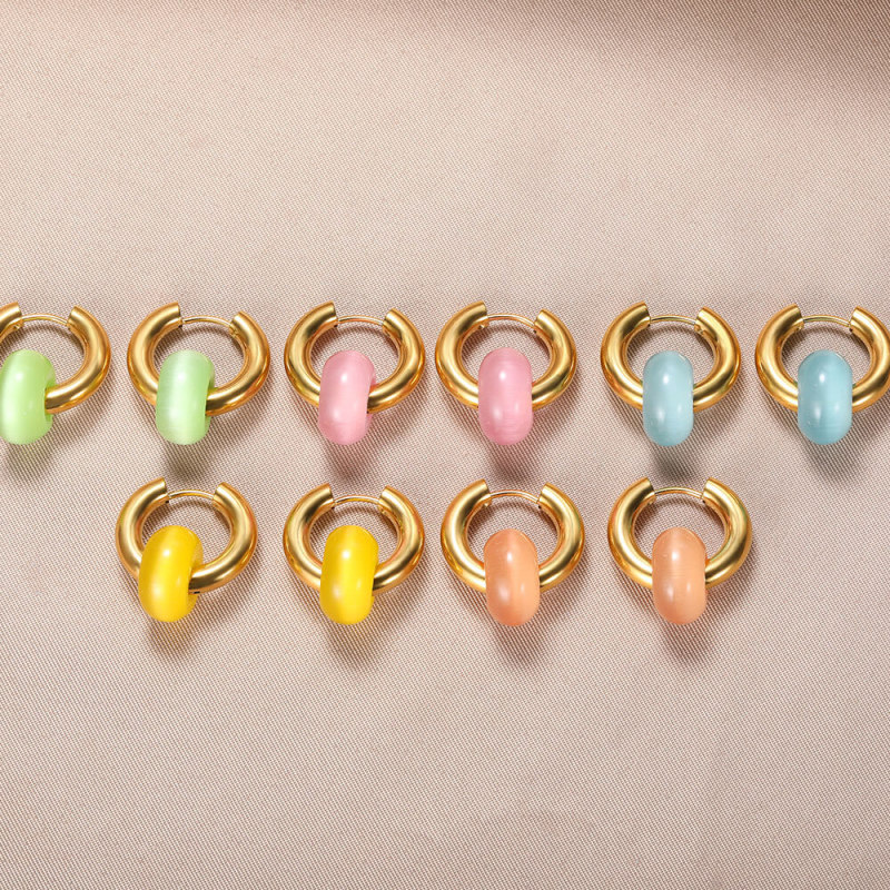 Minimalist Niche Design Natural Stone Hoop Earrings Peace Buckle Hoop Earrings Blogger Same Style One Piece Dropshipping