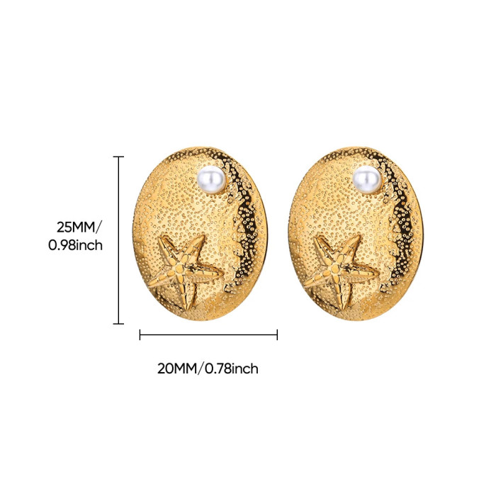 Cross-Border New Ocean Style Conch Shell Stainless Steel Earrings Niche Beach Vacation Starfish Shell Stud Earrings Wholesale