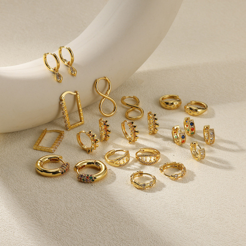 European and American New Cross-Border Gold-Plated Irregular Geometric Colorful Zircon Earrings Niche Square Versatile Simple Earrings for Women