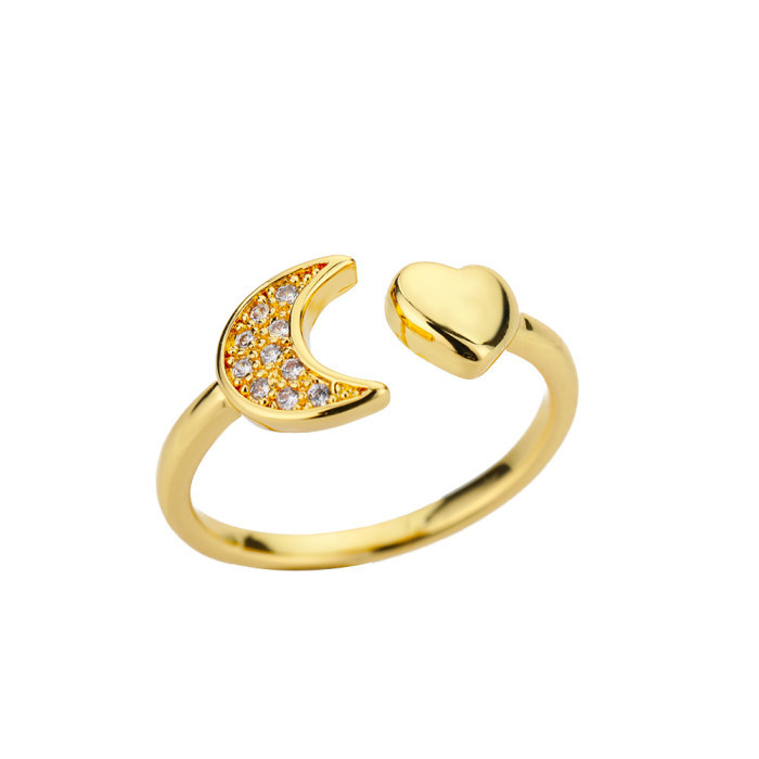 Source INS Same Style Heart-Shaped Ring Simple Love 18K Gold Plated Ring for Women Open Design Adjustable
