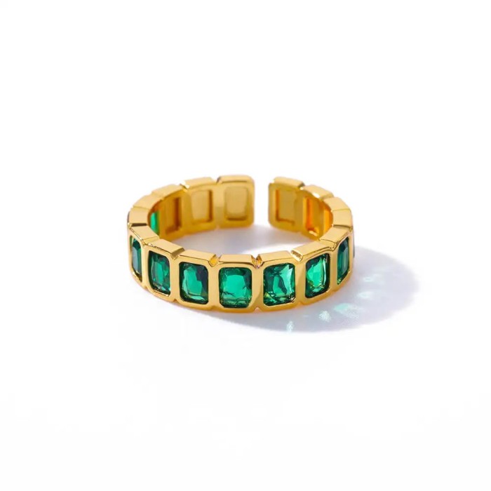 Cross-border New Geometric Colorful Zircon Ring Gold Women's Personality Simple High-end Ring Wholesale