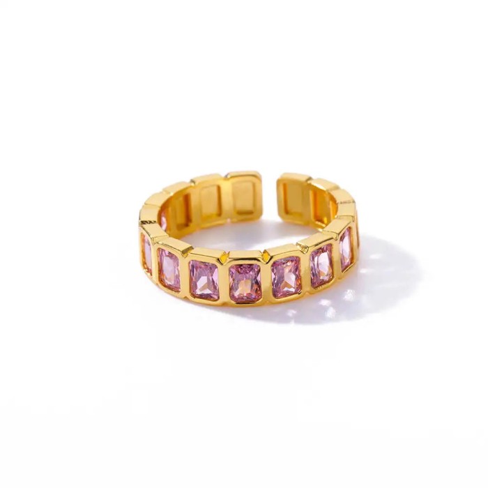 Cross-border New Geometric Colorful Zircon Ring Gold Women's Personality Simple High-end Ring Wholesale