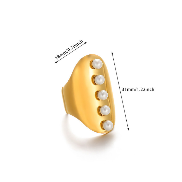 European and American Style Cross-Border Fashion Exaggerated Large Flower Ring Personality Heart-Shaped Trendy Pearl Stamen Women's Ring
