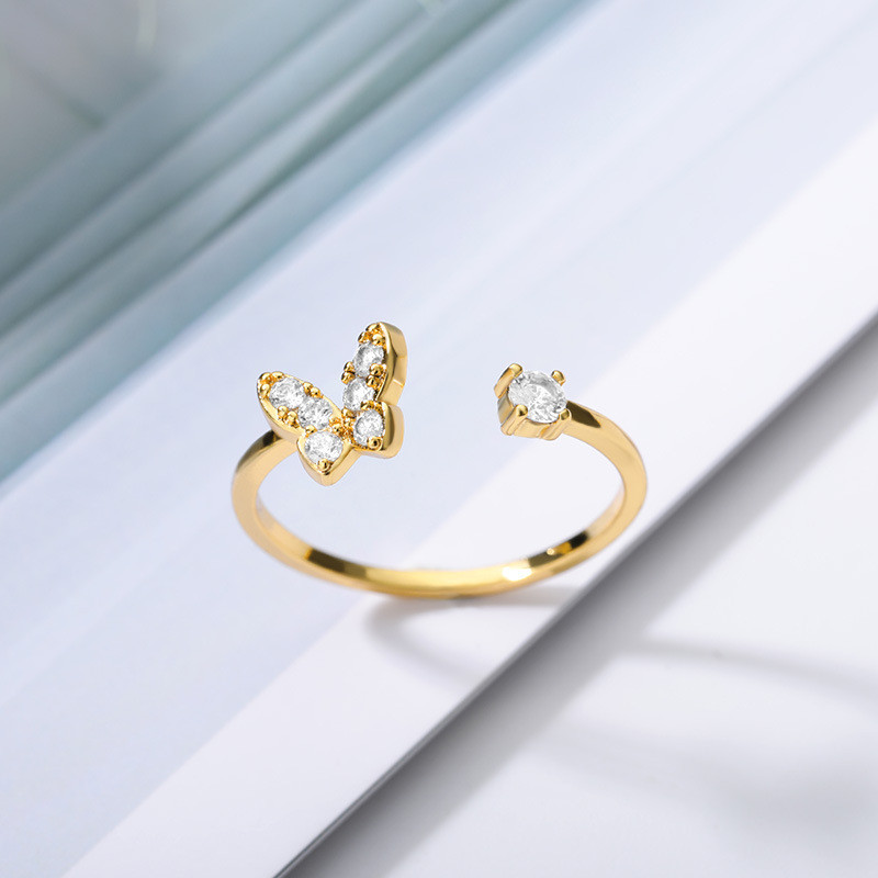 Amazon New Zircon Butterfly Open Ring Women's Adjustable Ring Butterfly Ring Gift Jewelry Accessories
