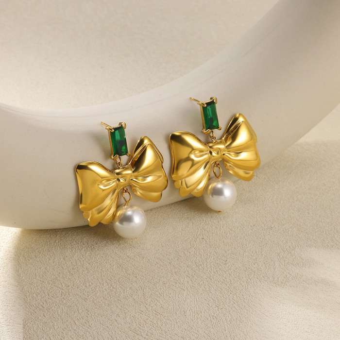 Korean Style New Pearl Bowknot Hoop Earrings for Women Gold Plated Versatile Simple Elegant Hoop Earrings One-piece D...