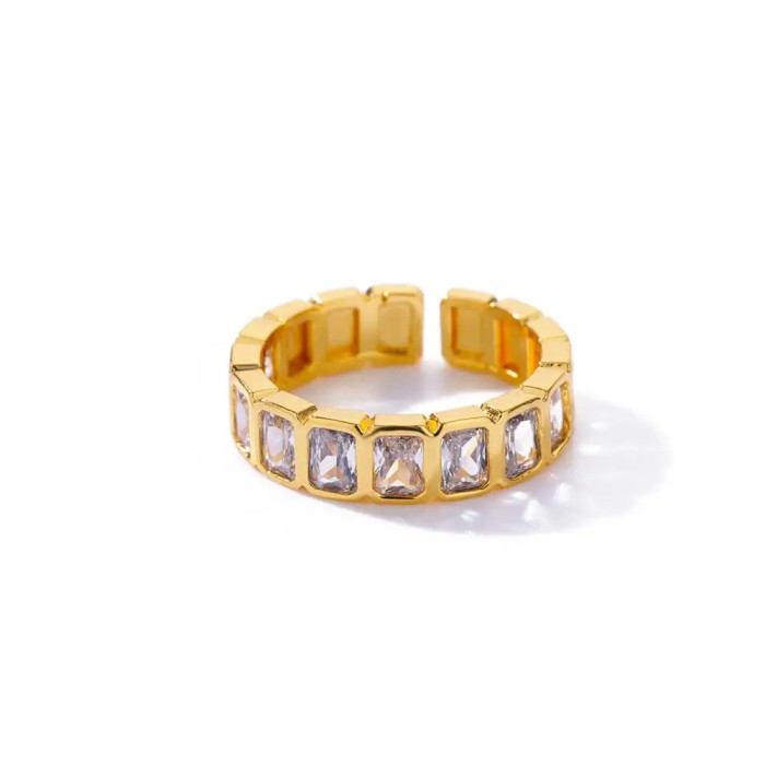 Cross-border New Geometric Colorful Zircon Ring Gold Women's Personality Simple High-end Ring Wholesale