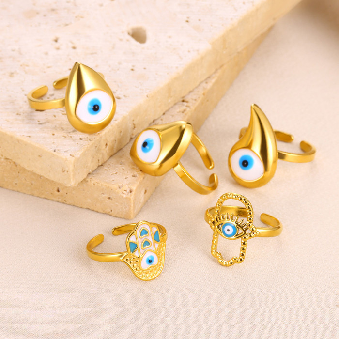New Style Personality Evil Blue Eye Ring Retro Fashion Hot-Selling Demon Eye Women's Ring Wholesale